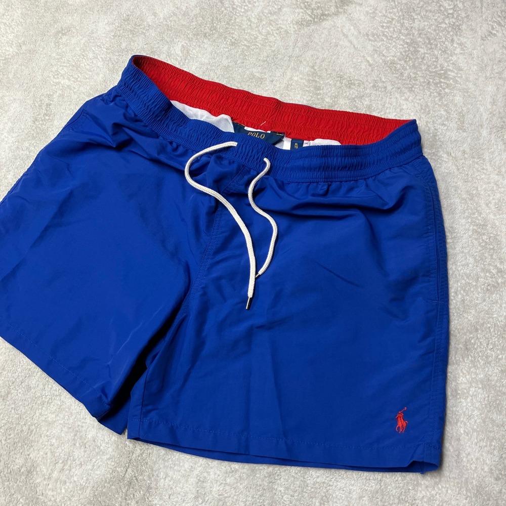 Polo Ralph Lauren Pony Swim Trunks 5" Traveler Mesh Lined Blue Red Mens XL